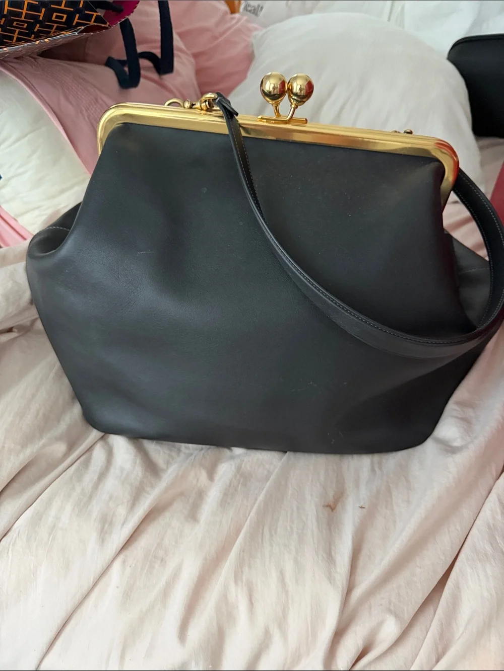 Coach kisslock bag Classic Black Frame-Top Shoulder Bag - Gold Hardware
